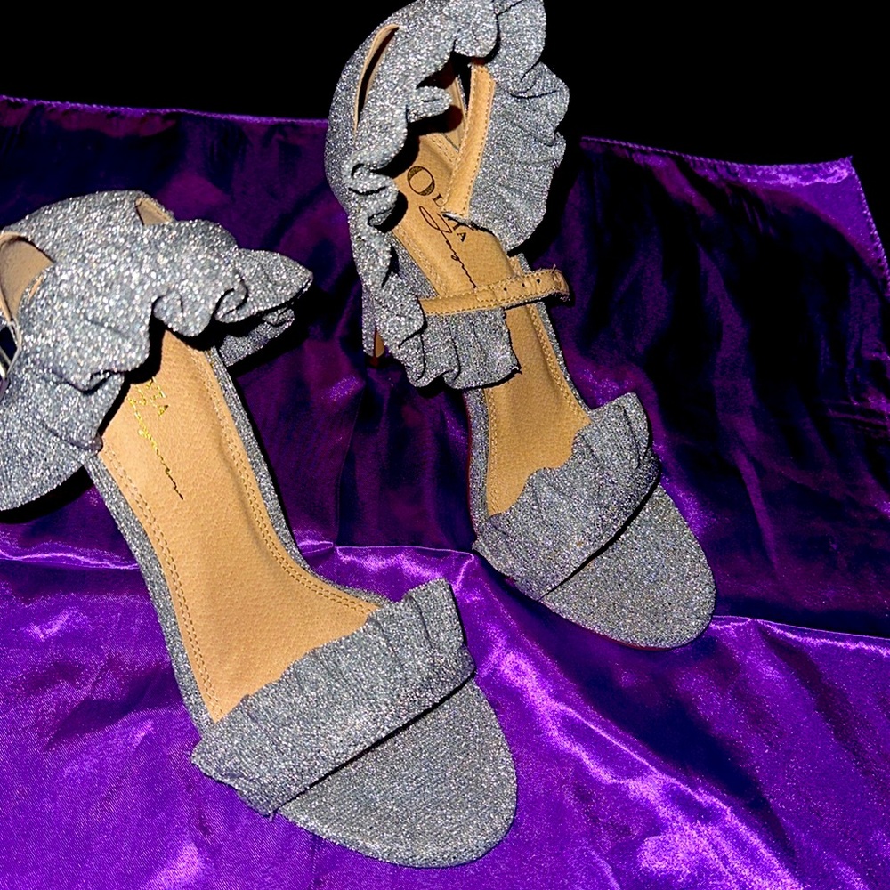 Silver open toe heels